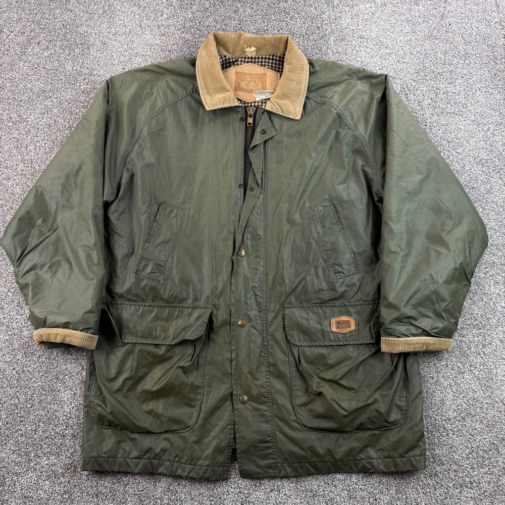 Vintage Woolrich Barn Jacket Mens L Green Waxed Cotton Oil Hunting Field 17122